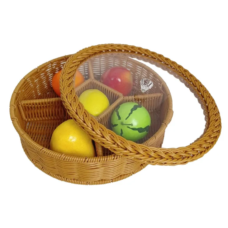 Тарелки из ротанга для еды закуска фруктовое мясное блюдо с ручками набор разделенных досок закусок орехи прозрачной крышкой