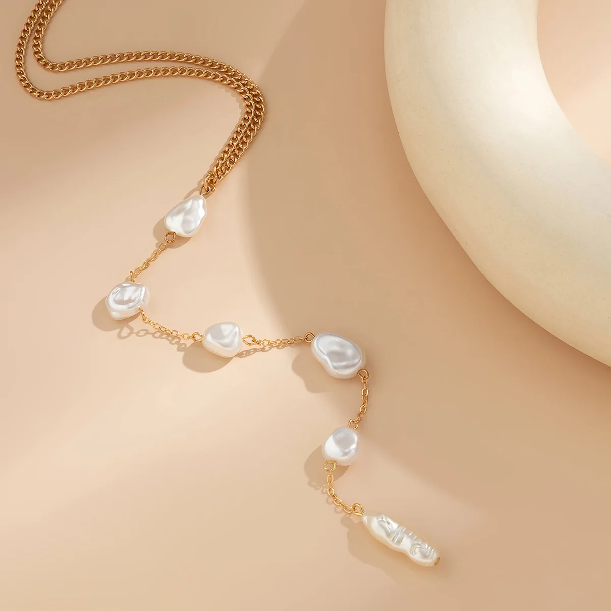 DUYIZHAO Alloy 14K Gold Plated Elegant Irregular Pearl Long Chain Necklace Unisex Fashion Jewelry