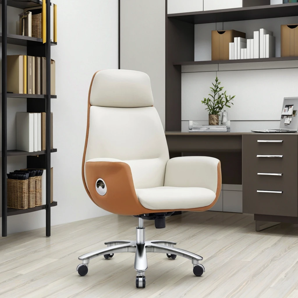 Modern Genuine PU Leather Executive Chair High Elastic Foam Chrome Lift Adjustable Steel Base Office Furniture 5