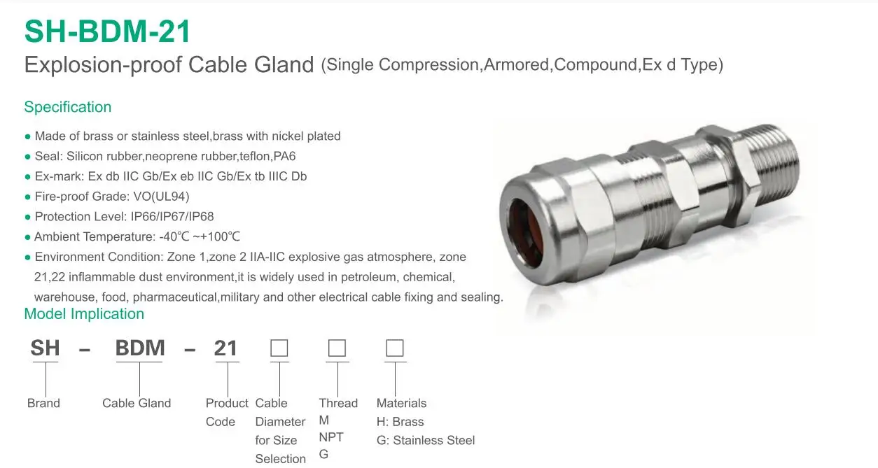 Iecex Armoured Double Compression Cable Gland Explosion-proof Brass ...