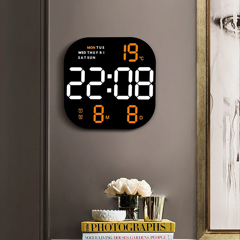 Multifunctional Large Screen Square Led Wall Clock Remote Control Digital Alarm Clock Display Calendar Temperature Table Clock