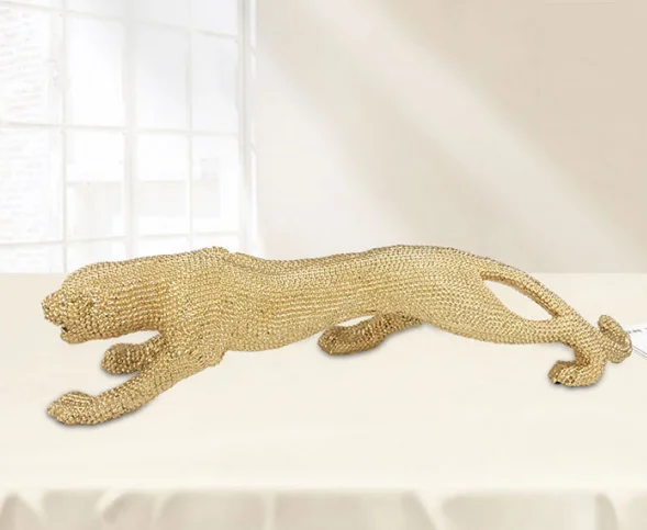 Custom Handmade Modern Abstract Gold Panther Resin Leopard Statue Decor Gifts Crafts Ornament