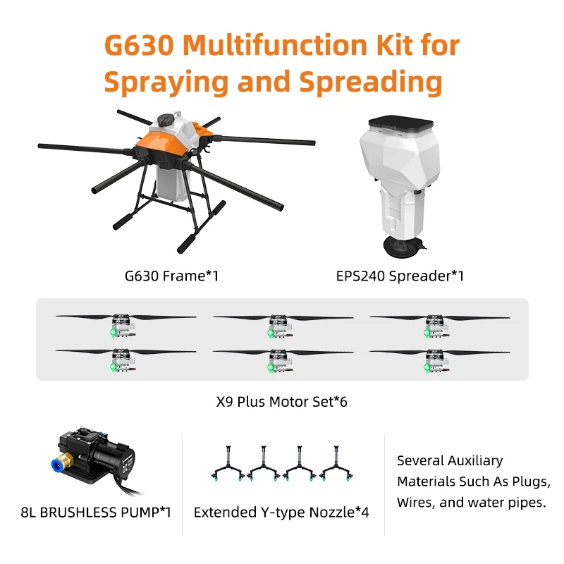 2021 NEW EFT G630 Six-Axis 30L 30KG Agricultural Spray Drone 8L Pump VD32 T12 H12 K++ K3A V7 With Hobbywing X9 PLUS Power Kit