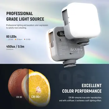 NEEWER Magnetic RGB Video Light, 360 Full Color Mini LED Camera Light with CRI96+ 2500-9000K 18 Scenes 3 Cold Shoes & 1/4" detail image