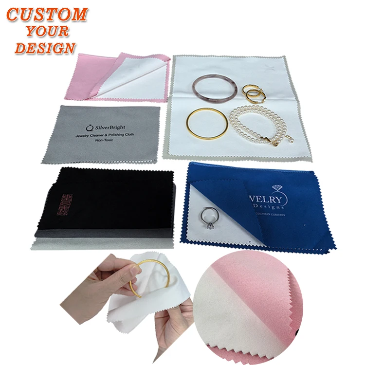 Custom Brand Professional  Four Layer Double-Sided Velvet Suede Sterling Silver Gold Polish Jewelry Cleaning Cloth with logo