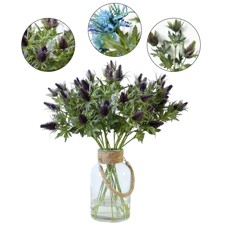 Bulk Order Artificial Thistle 3 Heads Plastic Decoration Creative Flowers Bouquet for Wedding