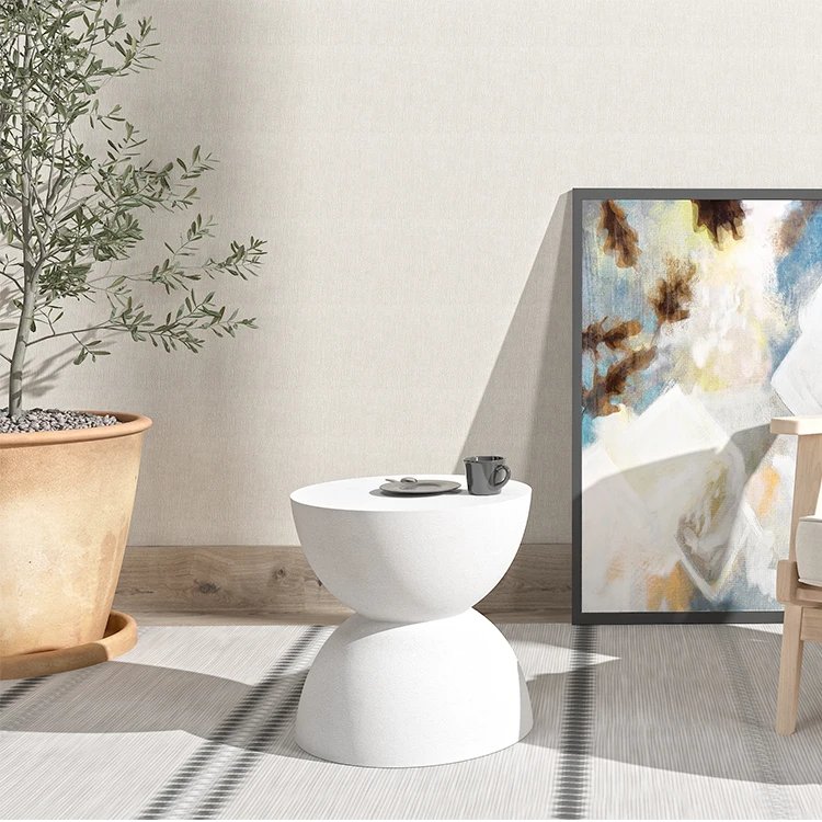 Side Table Modern Coffee Table  White Concrete Furniture Coffee Table