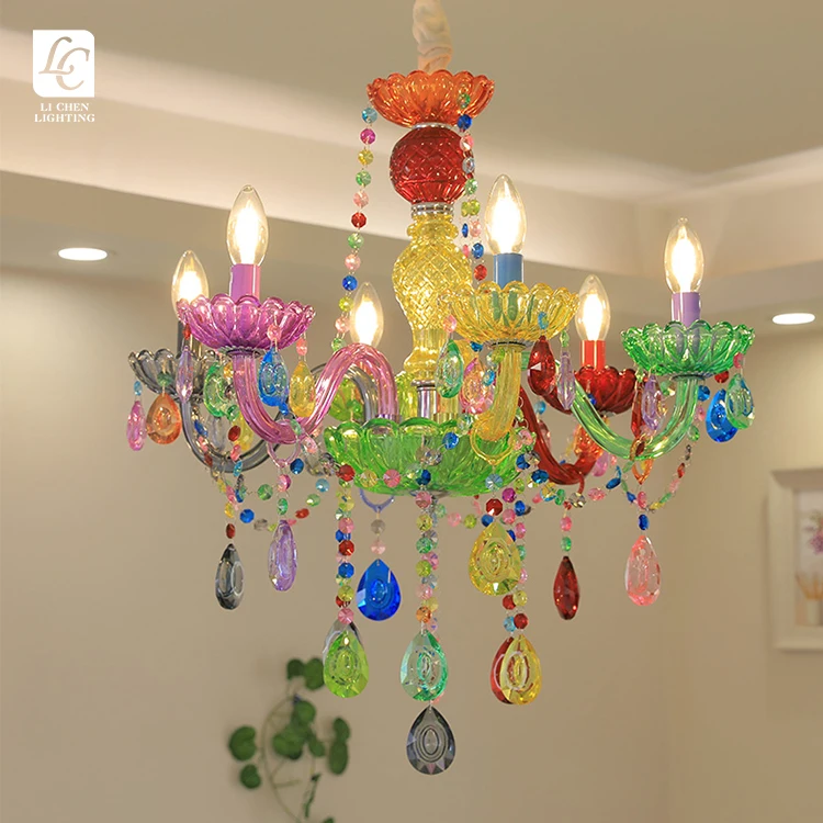 P0050 Artistic Multi-Color Murano Glass Chandelier – Vibrant Stained Glass Pendant for Living Room