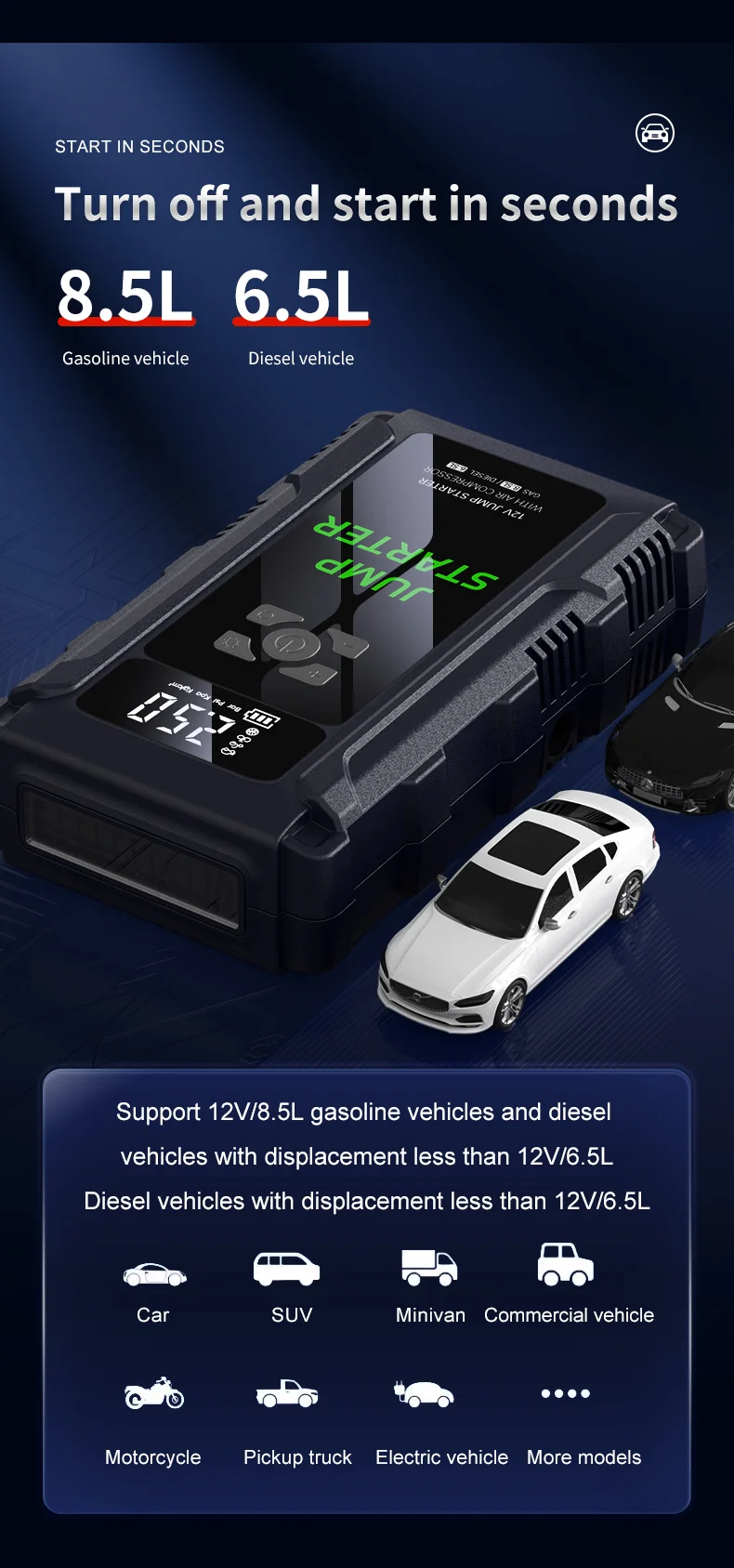 Portable Car Jump Starter And Air Compressor Auto Starter Emergency ...