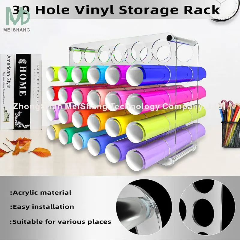 Rack Acrylic Storage Organizer Multiple Large Holes Display Stand for Vinyl Rolls and More 20-Holes Vinyl Storage Organizer Clear 