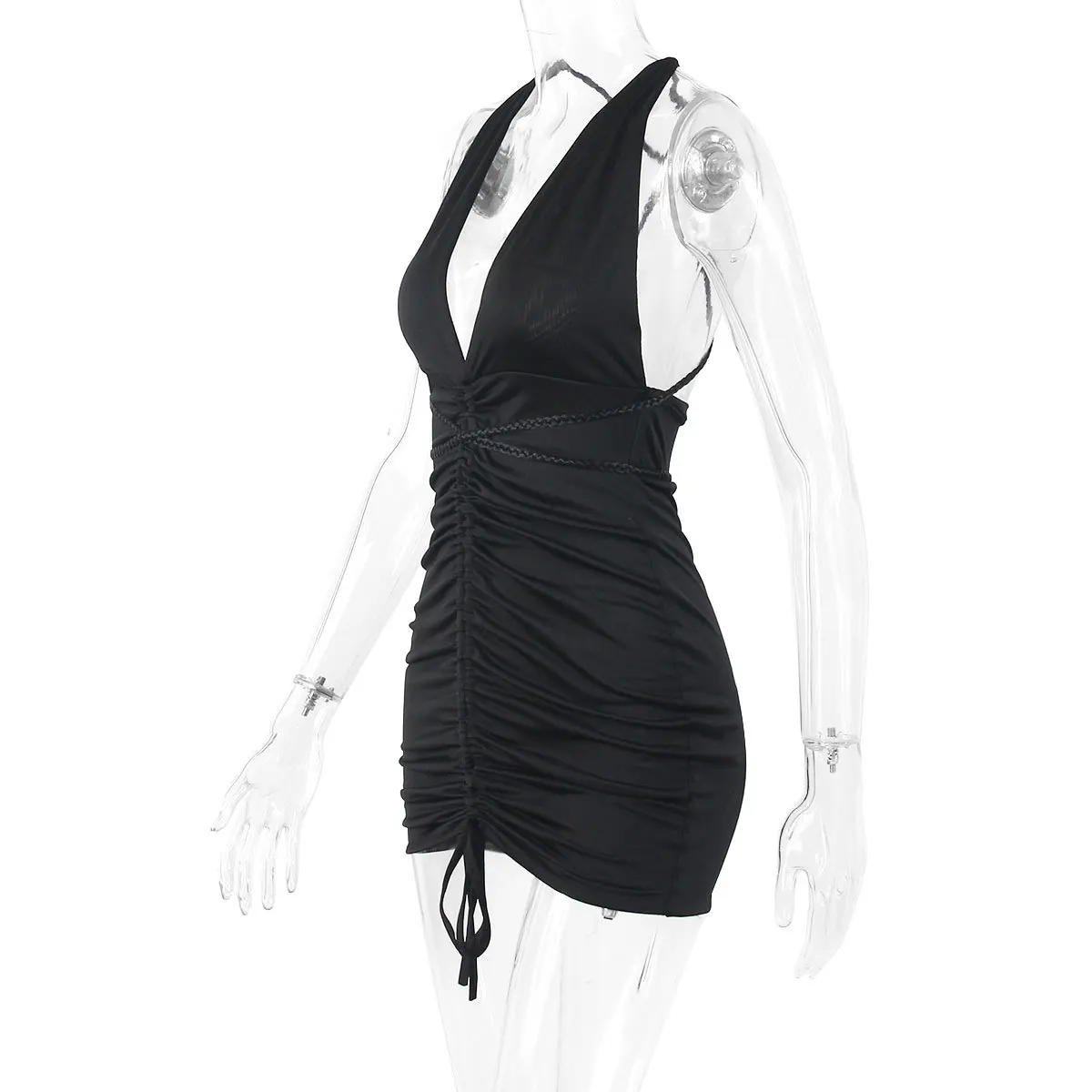 Trendy Design Deep V Ruched Strap Backless Sexy Night Club Dress Women ...