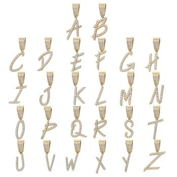 hiphop real 18k gold jewelry iced out diamond mini initial alphabet cursive letter charm pendant for jewellery