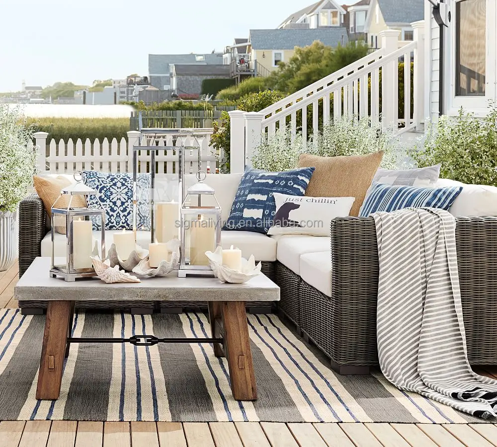 3-Piece Square Arm Loveseat Double Chaise Sofa Set outdoor wicker sofa rattan