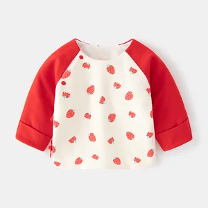 New Eco-friendly Breathable Unisex Baby Clothes 100% Cotton Seamless Half-Back Warm Casual Printed Cartoon Pattern Baby Top