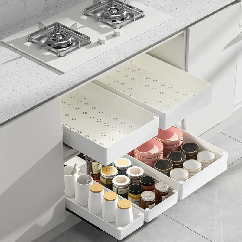Home Kitchen Storage Pull-Out Cabinet Accessory with Plastic Rack No Punching Sink Drawe aperçu 2