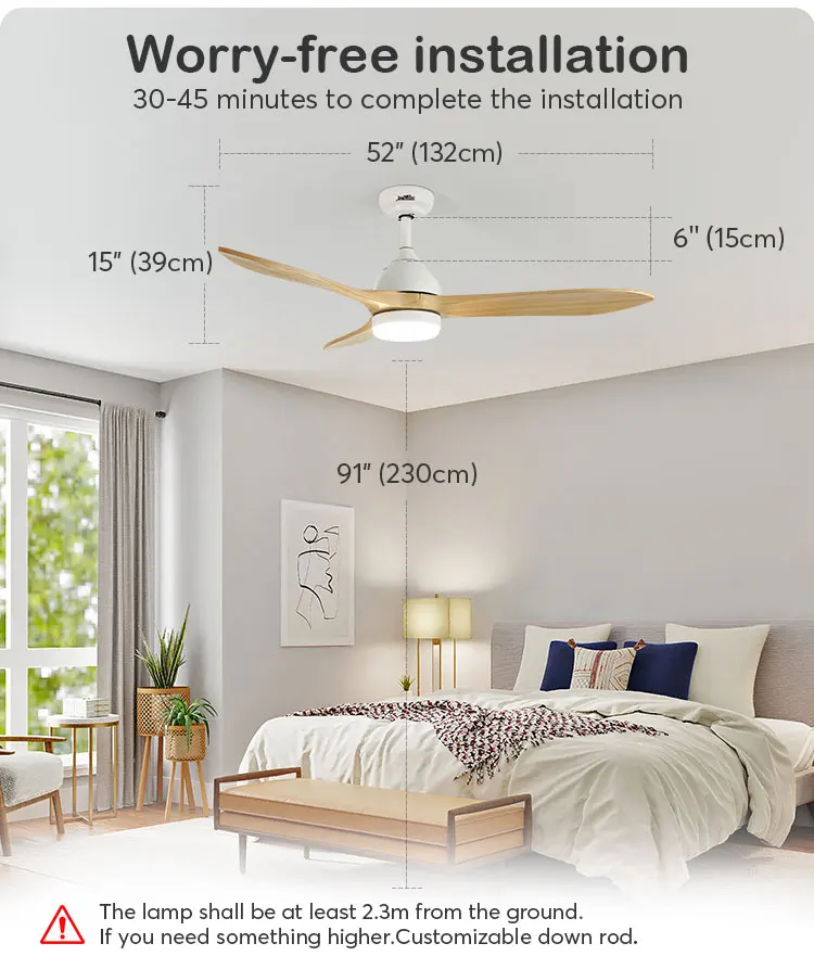 1stshine Led Ceiling Fan Orient Design 6 Speed Remote Control Wifi App