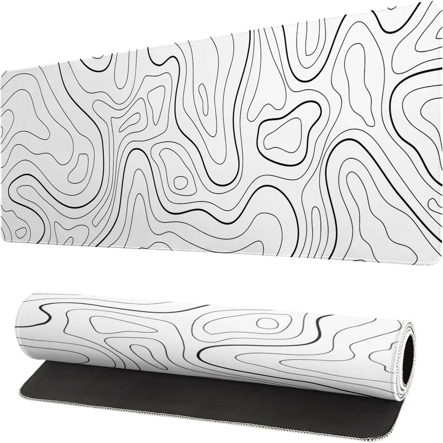 800 300mm Large Gaming Mouse Pad with Anti-Slip Rubber Base Black & White Topographic Li aperçu 9