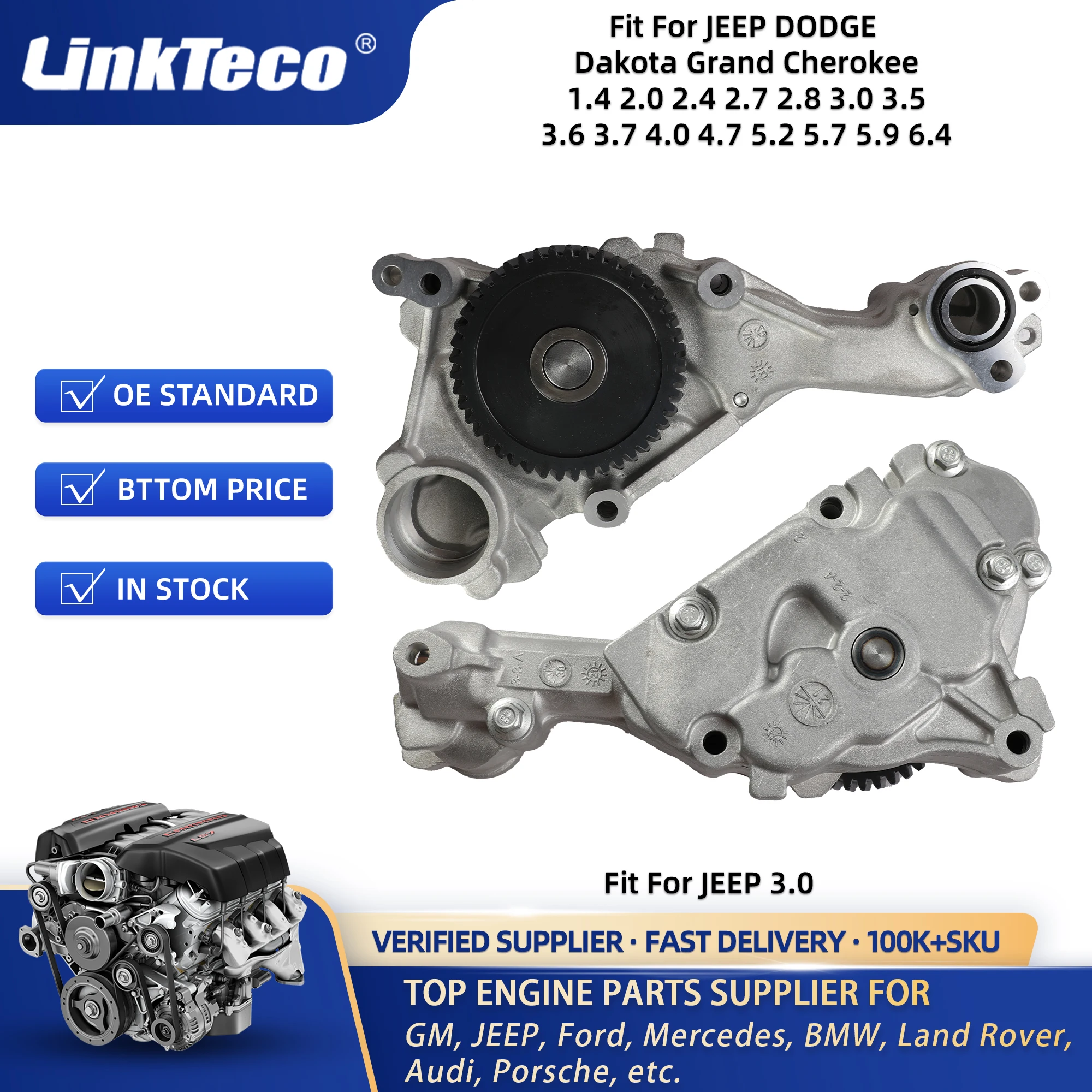 Linkteco Engine Oil Pump for Jeep Grand Cherokee Dodge Chrysler Charger Ram 2.0 2.4 2.8 3.0 3.2 3.6 3.7 3.8 4.0 4.7 5.7 6.4