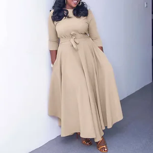 Stylish and Elegant New Spring and Summer Women's Casual Dress Lace-up African Plus-Size Long Dress Fashionable Dress