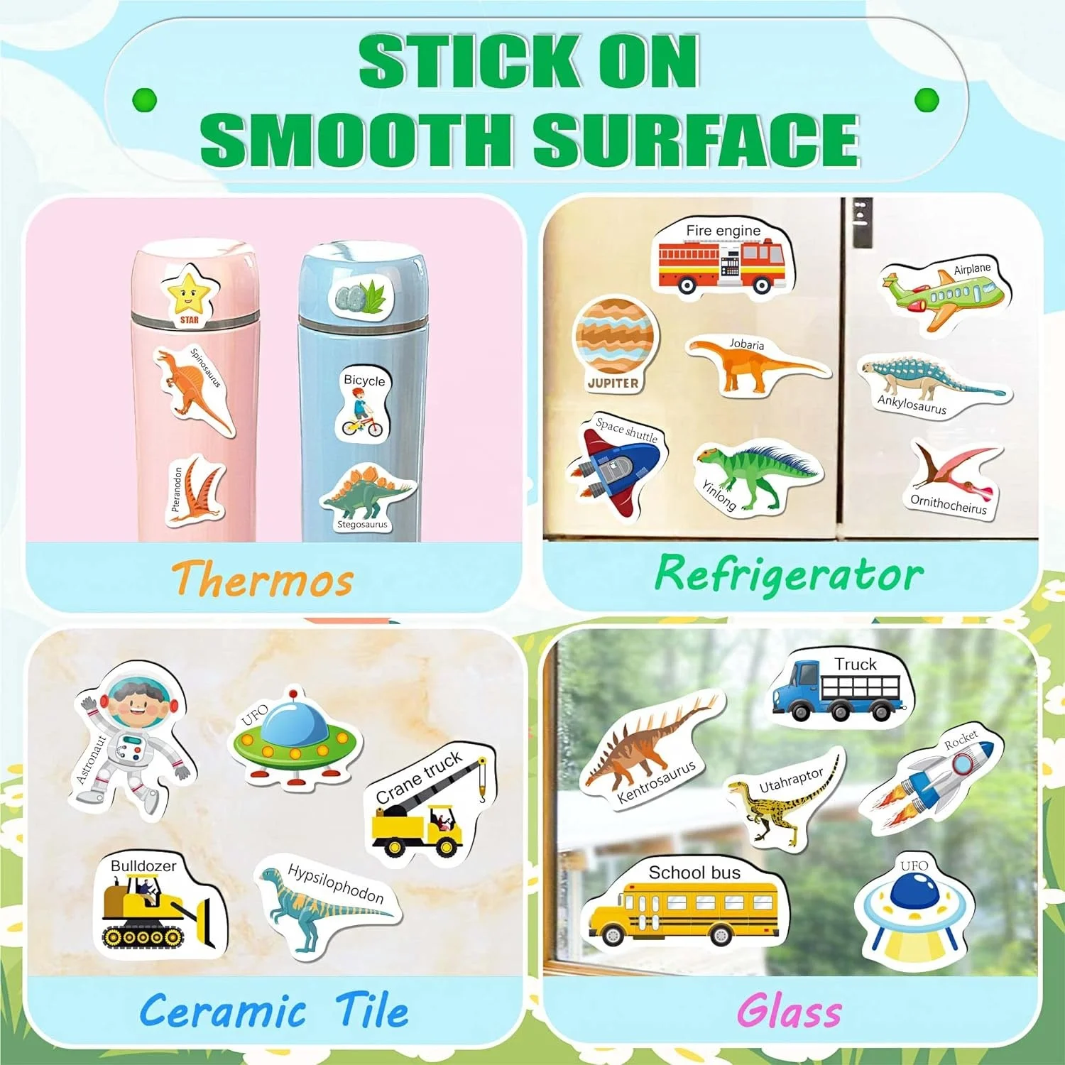 Reusable Sticker Book Waterproof Sticker for Girls Boys Road Trip Toddler Plane Train Car Travel Essential Toy (Vehicle/Space/Di
