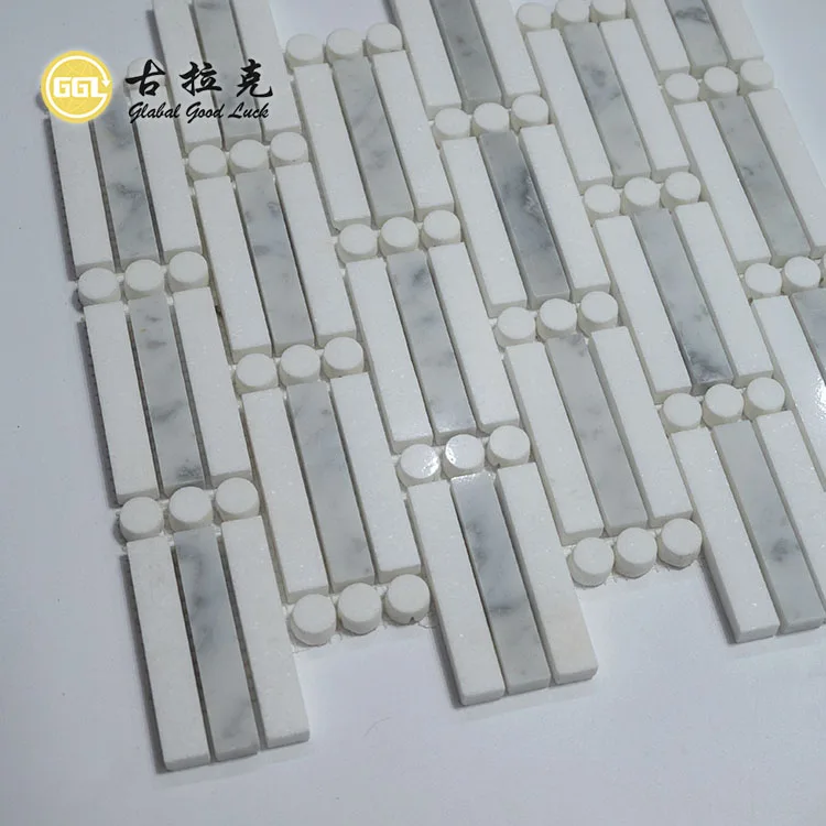 Polished Marble Rectangle Mix Round Shape Waterjet Mosaic Tile For Wall Floor Decoration manufacture