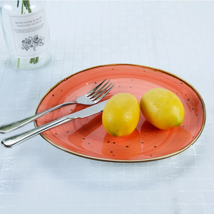 High Quality Color Glazed Rustic Modern Stoneware Plates Restaurant Ceramic Porcelain Dish Plate