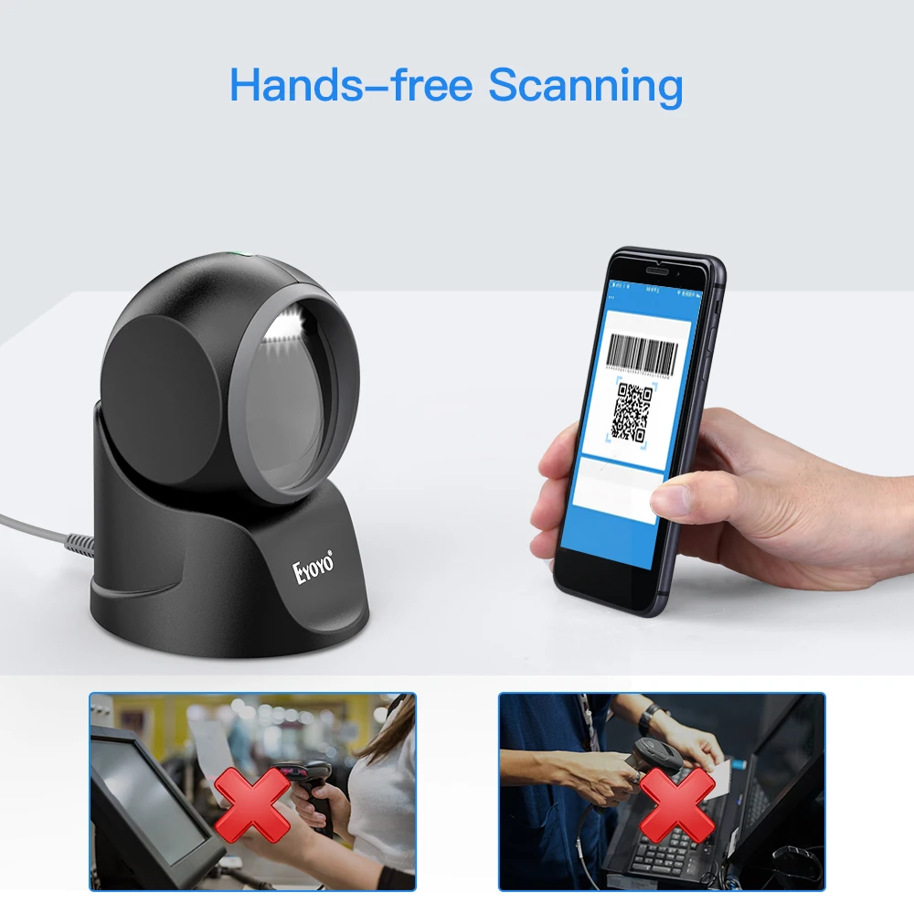 Scanner Codici A Barre Eyoyo - Desktop USB, 2D/QR, Scansione Schermo, Auto-Sensing, Per PC E POS