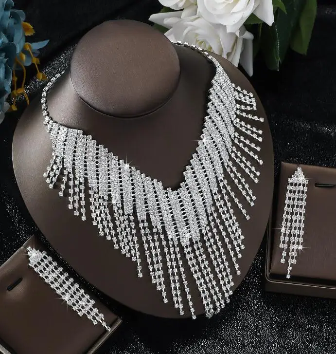 Europe and the United States Rhinestone Tassel Collarbone Chain New Exaggerated Wholesale Custom Jewelry Sets Necklace Set