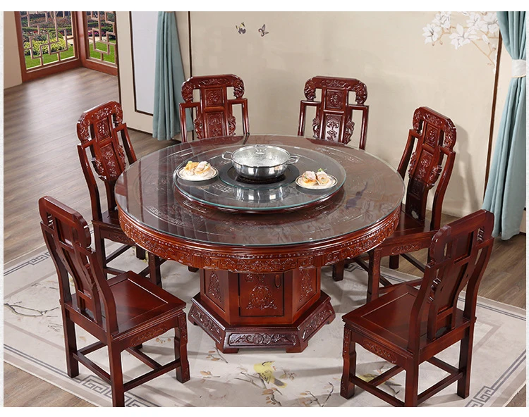 All Solid Wood Round Dining Table & Chair Set for Hotels