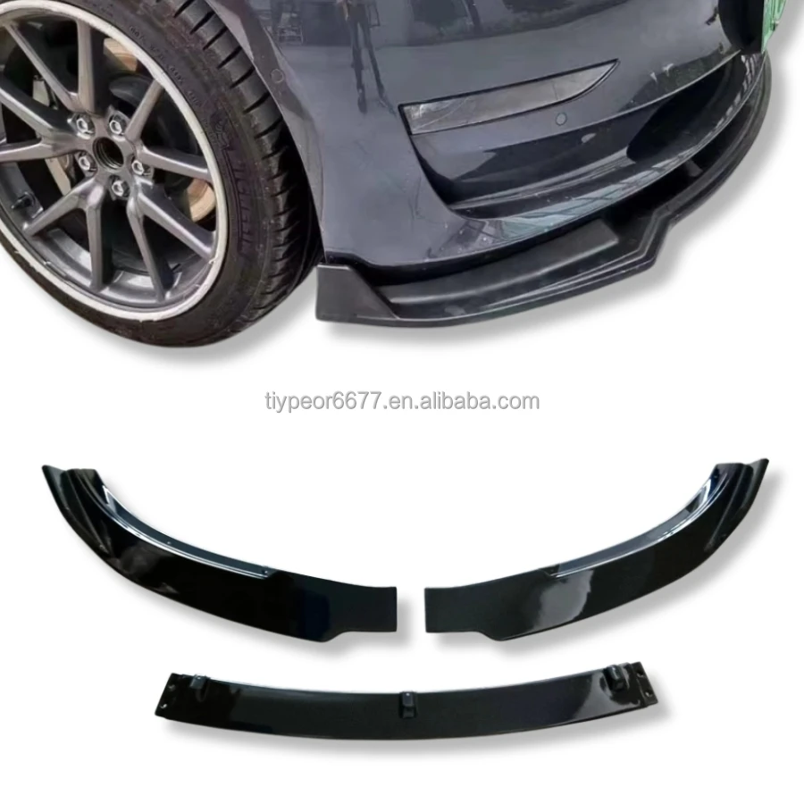 product glossy black front bumper lip spoiler splitter for tesla model 3 2017   2023 2022 abs 3pcs modified car-3