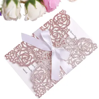 Cheap Custom Wedding Laser Cut Gatefold Invitations with Red Roses Card Design for Digital Wedding Invitation and Bridal Shower