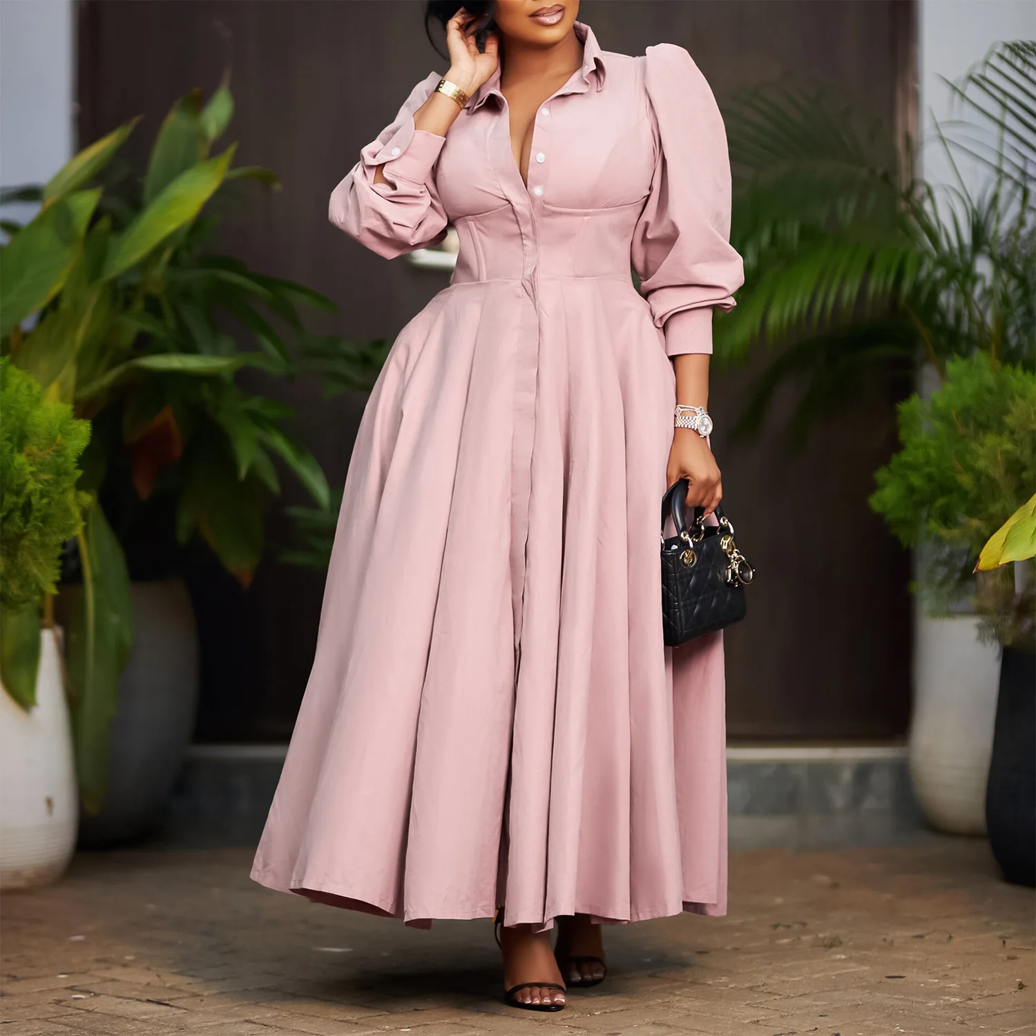 open lace back dress light pink maxi dress – Gifty's Place main image 0
