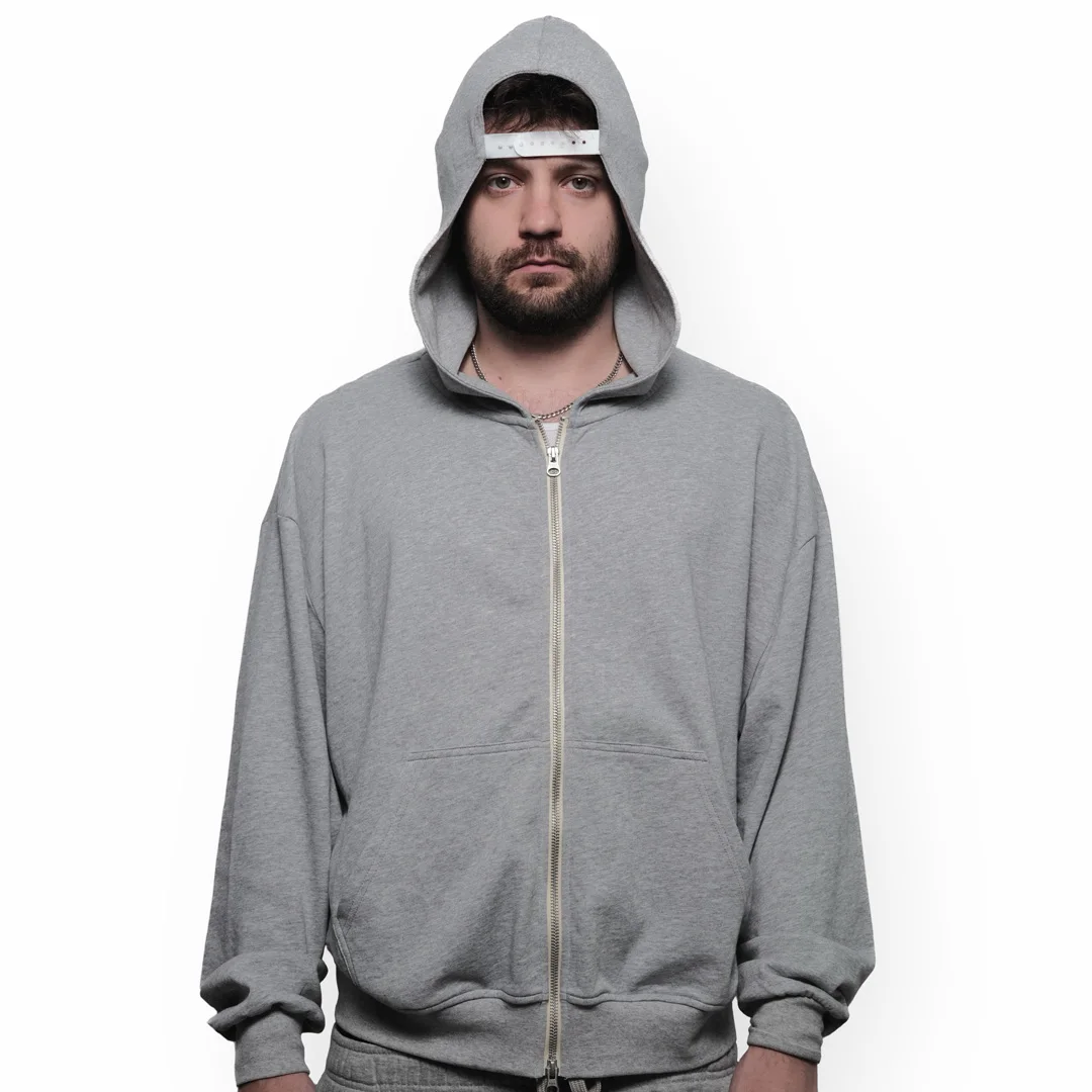 OEM – výrobce oděvů – světle šedá kapucní bunda s zipem pro muže, streetwear v běžném střihu, velkoobchod, 100 % bavlna, ekologicky šetrná