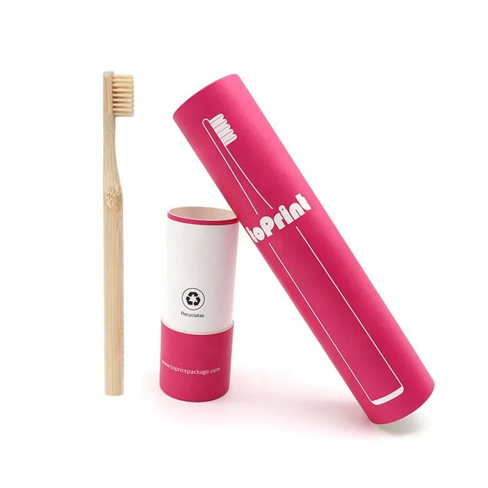 Eco-Friendly Custom Printed Cardboard Cylinder Round Paper Box UV Coating and Embossing for Premium Bamboo Toothbrush Packaging