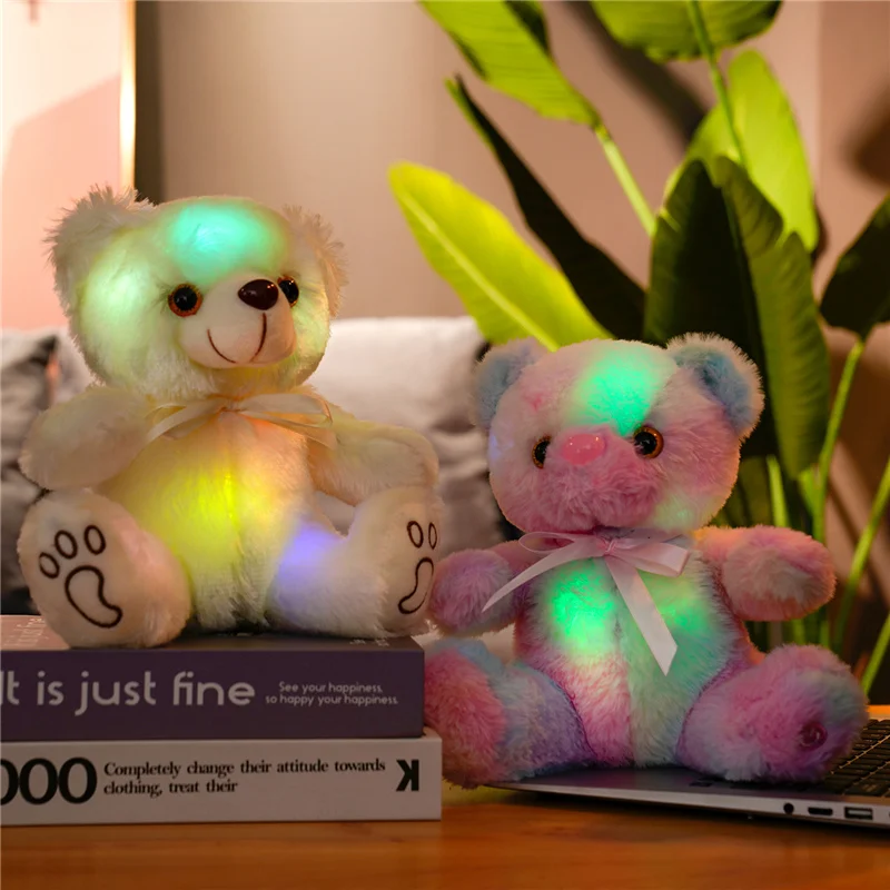 22cm Rainbow LED Teddy Bear Creative Light-Up Soft Plush Toy Super Soft Long Plush Animal Free Shipping