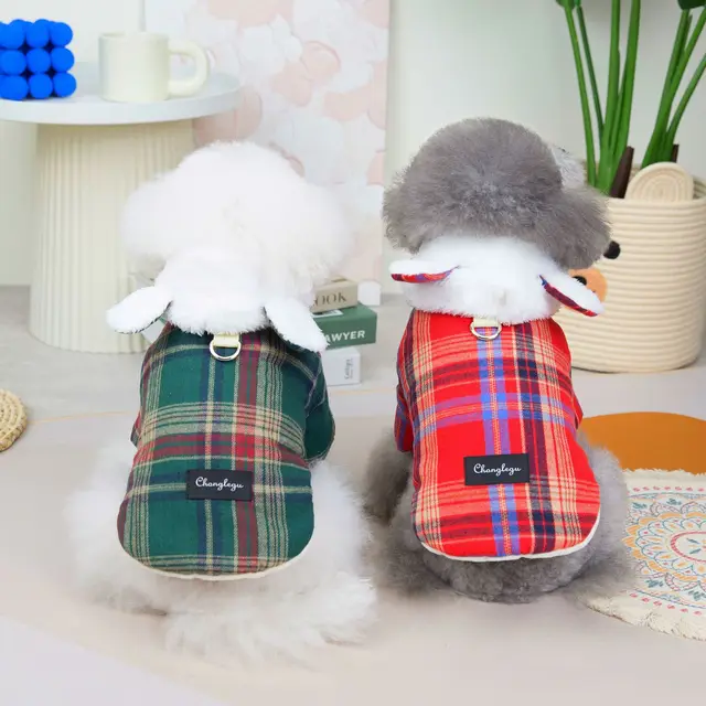 Dog Winter Jacket Fashion Plaid Pet Clothes Autumn Winter Pet Dog Outdoor Clothing D ring