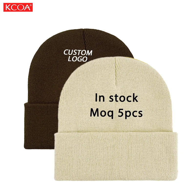 Custom Design Blank Plain Knitted Acrylic Pure Color Ski Beanie Winter Warm Caps