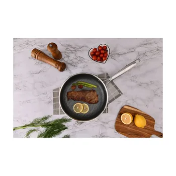 32cm Quality honeycomb coated skillets triply non-stick frying pan Round Shape wok with single handle glass lid