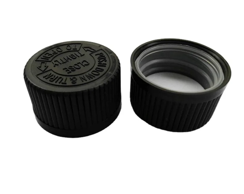 Wholesale 28mm Child Proof Medicine Bottle Black Plastic Bottle Cap