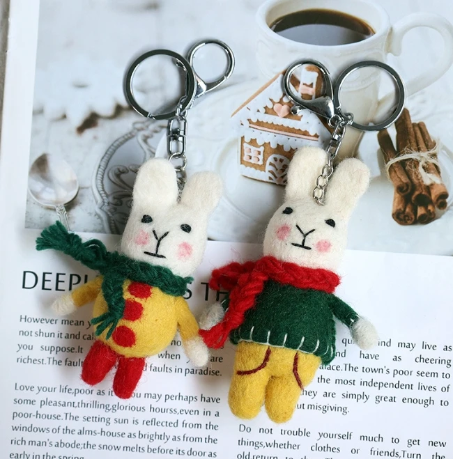 Wool Felt Cute Cute Bunny Cartoon Doll Key Chain Key Ring Rabbit