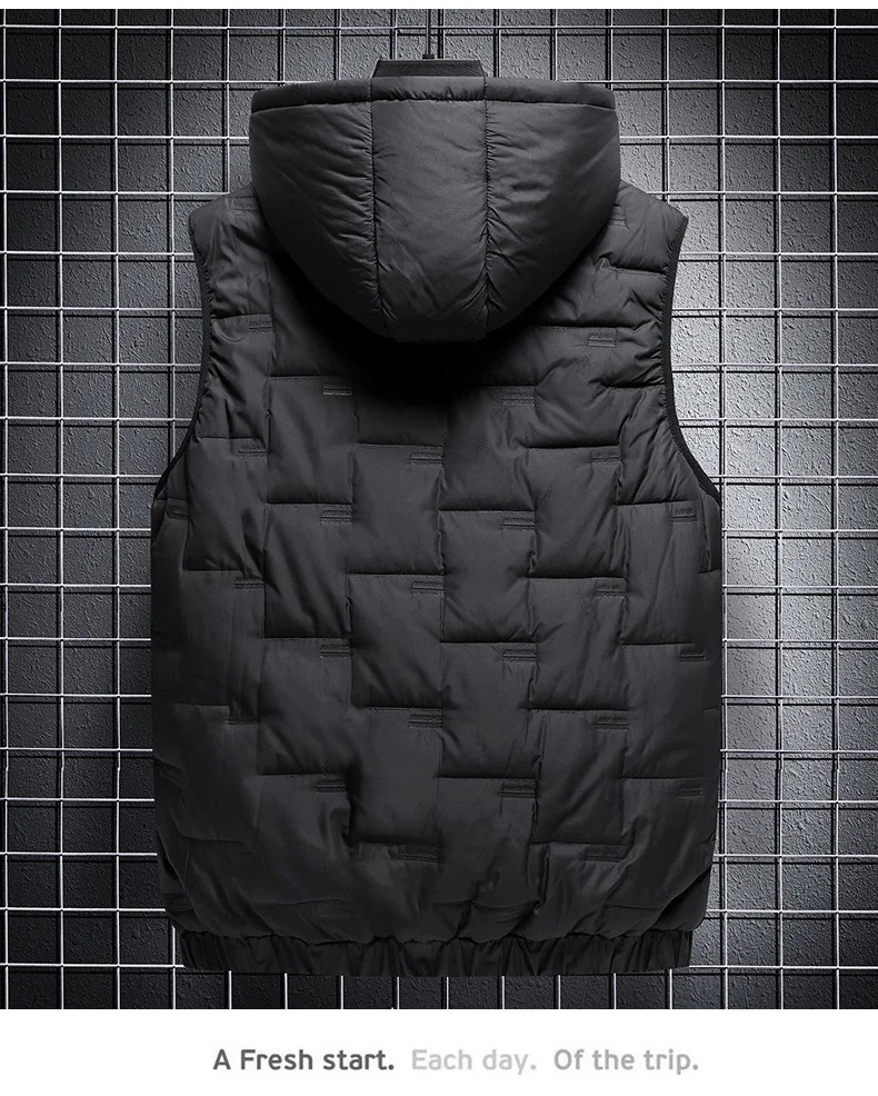 Men's Quilted Puffer Vest Hooded Winter Waistcoat For Outdoor_voghion.com