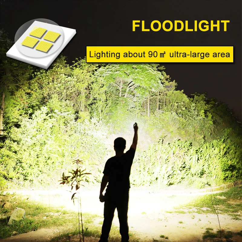 6000 High Lumen Tactical Flashlight XHP50 LED USB Rechargeable Zoomable Waterproof 5 Modes Hiking Emergency Outdoor Flashlights