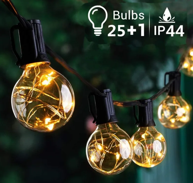 G40 Festoon String Lights 25 Globes LED Copper Wire Shatterproof Waterproof Outdoor 220V for Christmas Garden Patio Cafe Decor
