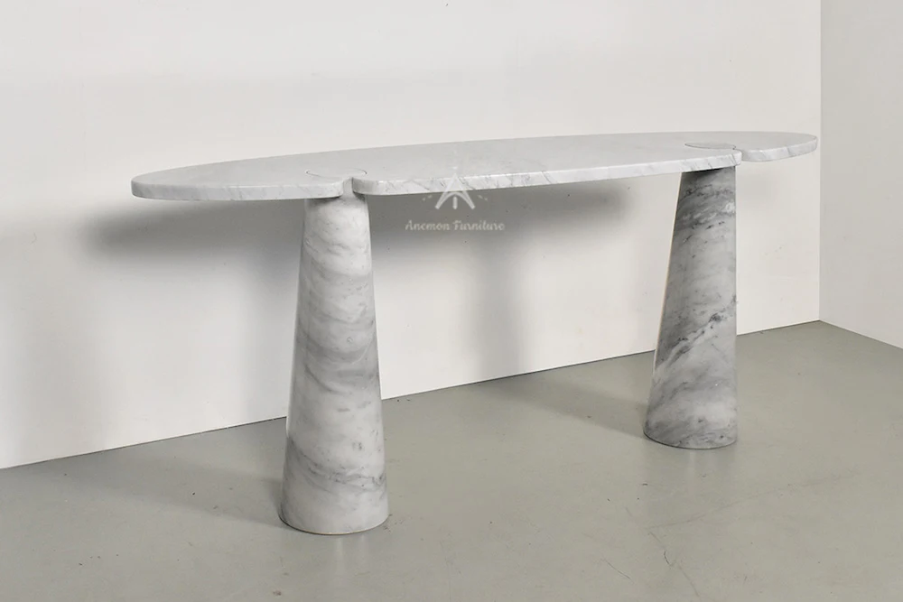 AF T125 Vintage design white marble console table with marble pedestals