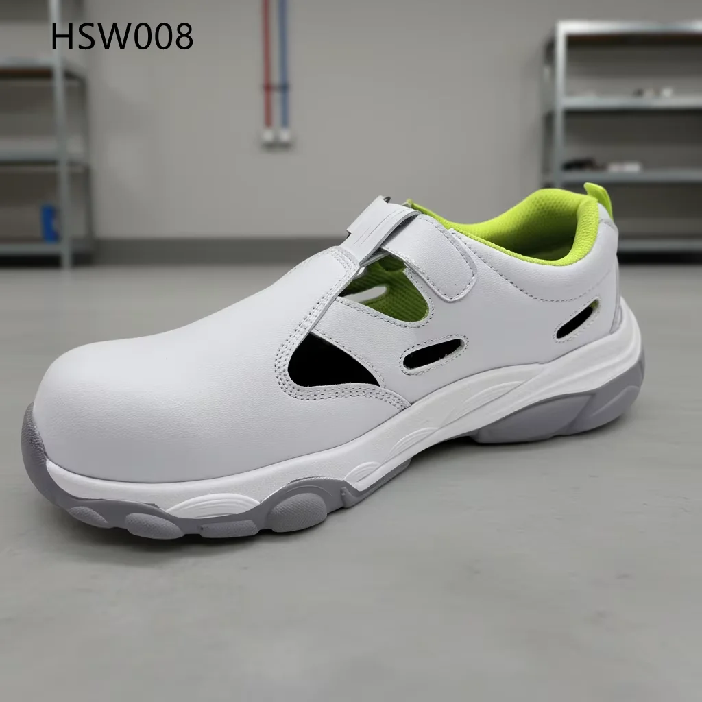 HY, Chaussures de sécurité blanches anti-chocs pour salle de distribution, avec embout en fibre de verre, chaussures de sécurité antibactériennes et antidérapantes pour usines agroalimentaires, modèle HSW008