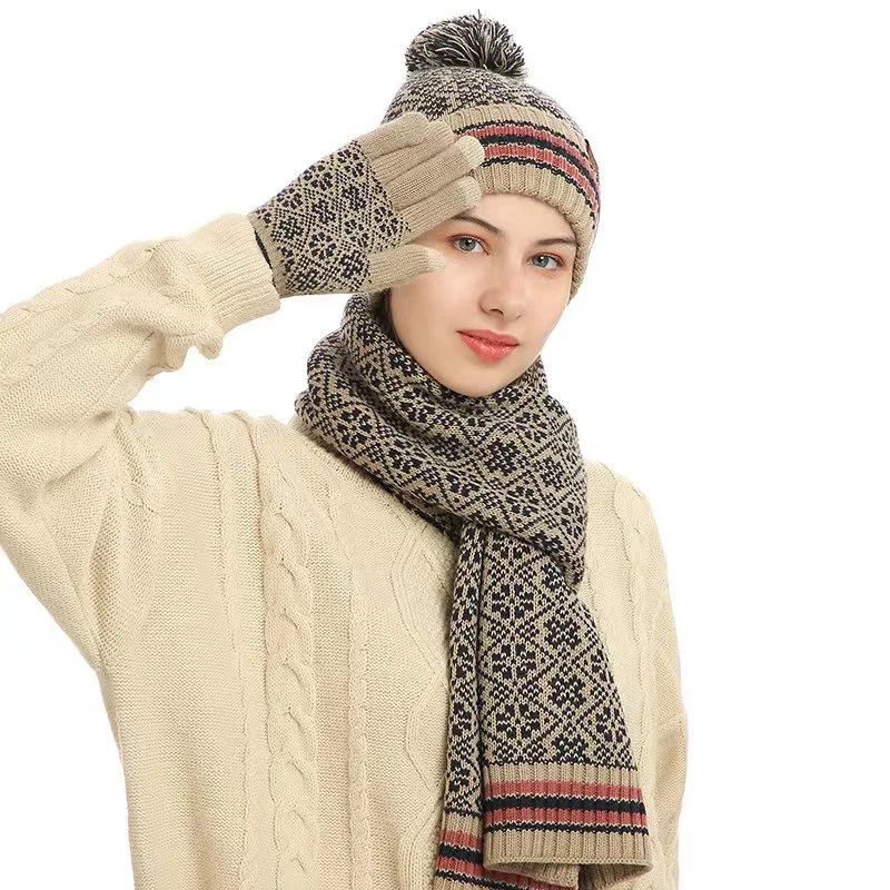 Зимняя шапка теплая 100% шерсть с вышитым логотипом на заказ трикотажный комплект из 3 шт. шарф перчатки шапка бини