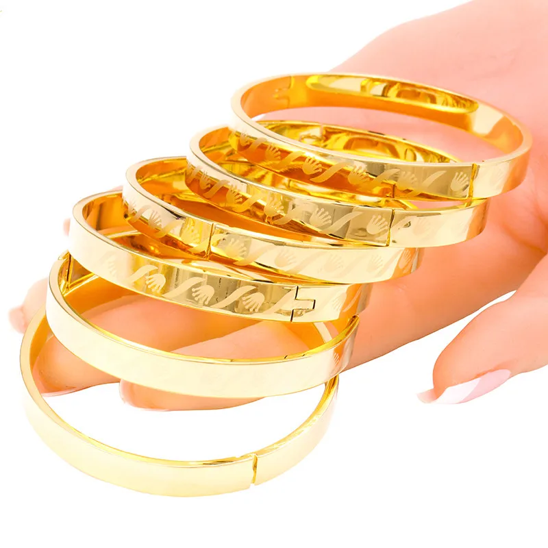 ethlyn 6 pcs/lot时尚情侣爱恋珠宝手镯妇女/男式金色黄铜手镯珍宝最