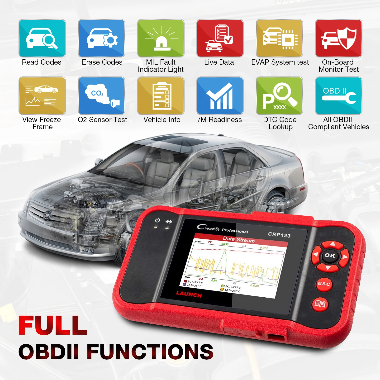 Support Large Extension Memory Card Launch CRP123 Diagnostic Scanner for Japanese Car Scan Auto Diagnostic Tools