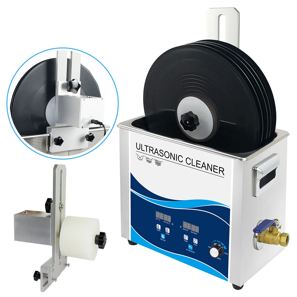 Digital Ultrasonic Cleaner Vinyl Record Disc CD Lp Cleaning 6L Tank 180W with Alloy Bracket Lifter Device Motor Vinyl Record CD