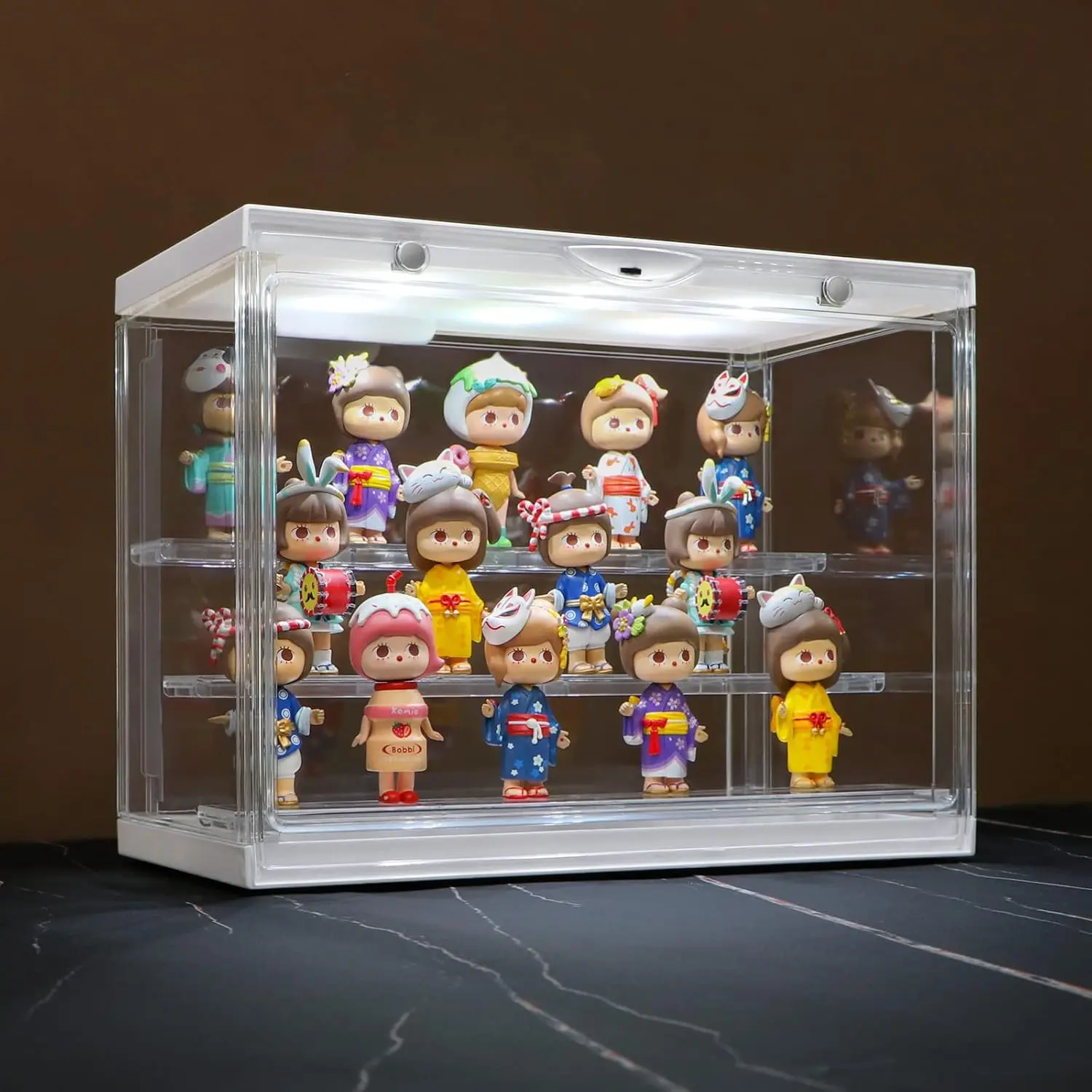 AZEYN Vitrine en acrylique transparent avec lumière, présentoir à 3